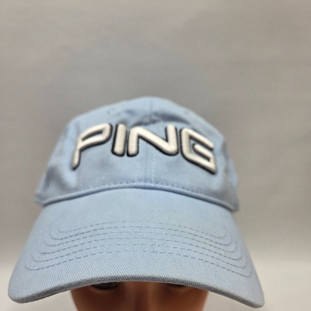 PING Golf Hat Adjustable Baby Blue  Buckle Strap Embroidered Unisex Cotton